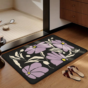 Alfombra de baño floral rectangular de fibra de poliéster antideslizante absorbente para baño, dormitorio, uso doméstico, lavable a máquina, patrón 1 - Product Image 2