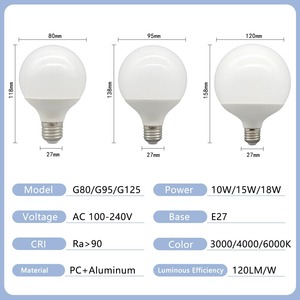 G80 G95 G125 Milky Globe <strong>LED</strong> Edison Bulb E27 10W 12W <strong>18W</strong> 40W <strong>Equivalent</strong> 3000K Warm White Home Decor Light - Product Image 2