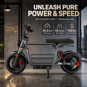Scooter Eléctrico Flywheel DX5 con Asiento, Estilo Ciclomotor, Doble Suspensión, Frenos de Disco - Product Image 4