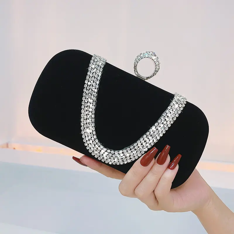 Wholesale Women Handbags Trendy Luxury Lady Party Rhinestone Diamond Hand Bags Black Velvet Clutch bag