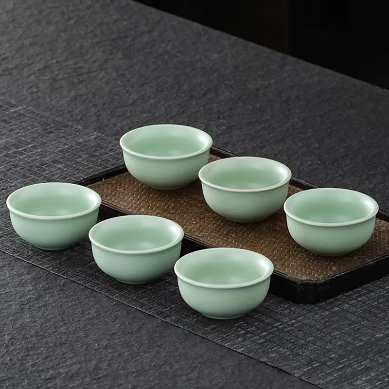 Toptan ucuz fiyatlar sake kupası reaktif sır yeşil ucuz küçük porselen bardak