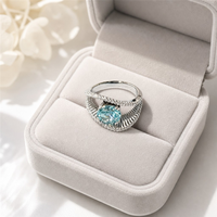 Bague de fiançailles de luxe en argent sterling 925, pavé double couche, avec pierre précieuse aigue-marine bleue taille glace pilée, plaqué rhodium YAG