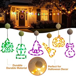 Luces LED de cadena con patrón de calabaza, gato y castillo de Halloween, luz blanca cálida para ventana, luces colgantes para decoración de fiestas - Product Image 1