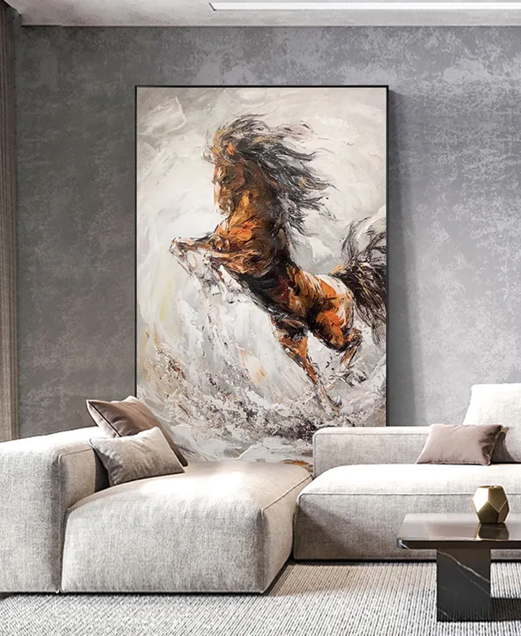 Brown Horse Canvas Wall Art For Men Oil Paintings With Frames Dark Wall Art Modern Canvas Wall Art