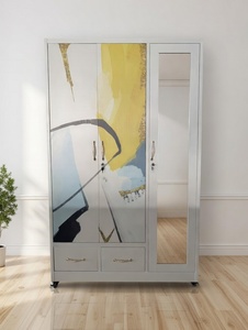 <span class=keywords><strong>Armoire</strong></span> <span class=keywords><strong>en</strong></span> acier laminé à froid durable avec impression dorée abstraite et porte miroir intégrale - Product Image 1