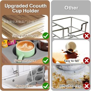 Norar Solid Wood Desktop Storage Tray With Silicone Cup <b>Holder</b> For Coffee Snacks Remote <b>Control</b> Organizing Living Room Use - Product Image 3