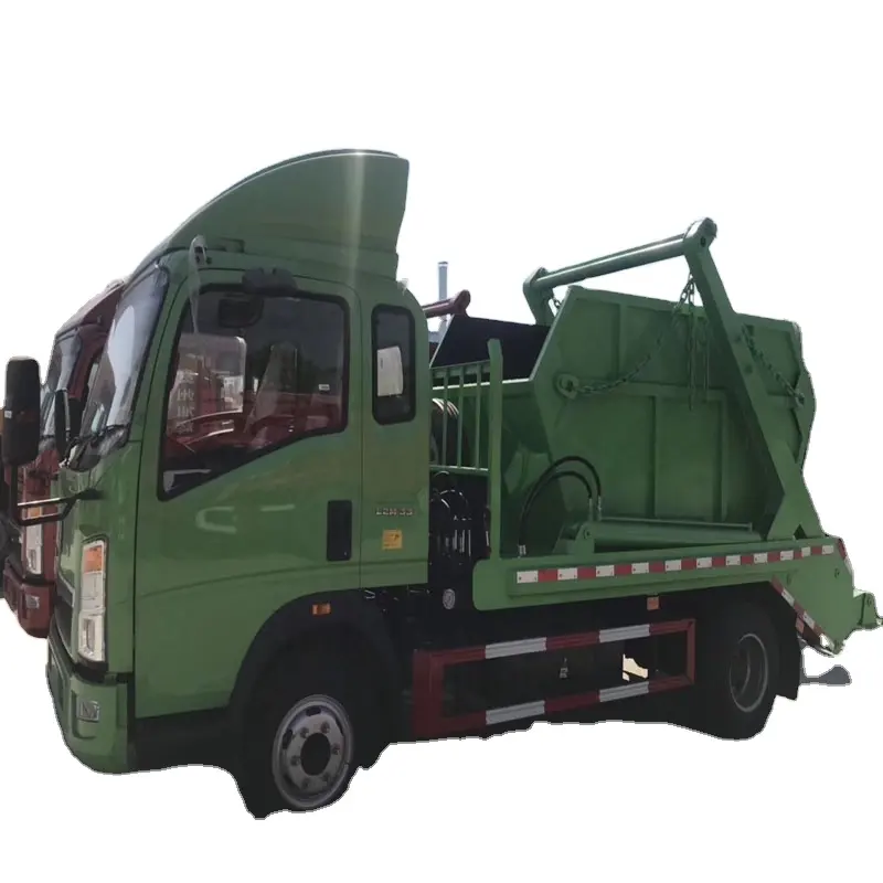 HOWO 4x2 5T Skip Loader Camión de basura 5m3 Gancho elevador Camión de basura 5000L Contenedor desmontable Camión recolector de basura Nuevo stock