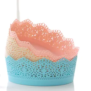 Best price flower patterned round plastic household cosmetic storage basket