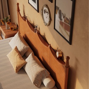 Lit de style français rétro en bois massif, lit double de 1,8 m, couleur bois de cerisier, sculpté à la main, meubles de chambre à coucher - Product Image 2