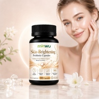 Capsules Probiotiques Éclaircissantes pour Adultes, Unifiant le Teint, Atténuant les Taches Brunes, pour une Peau Éclatante, avec Glutathion et Vitamine C, 60 Comprimés