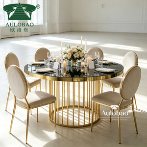 Luxurious Gold Stainless Steel Glass Top Round <b>Dining</b> <b>Tables</b> Set 6 Seater - Product Image 5