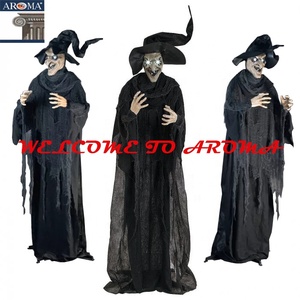 Décoration d'Halloween : Sorcière Maléfique Animée sur Pied de 1,5 m – Yeux LED Lumineux et Voix Effrayante, Noire - Product Image 2
