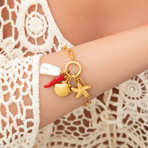 Fashion <b>Charm</b> <b>Bracelets</b> Gold Plated Heart Pendant With Pearl And Color <b>Beads</b> For Women Gift Jewelry Yiwu Origin - Product Image 3