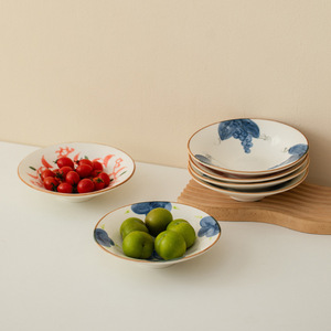 Platos de servir de cerámica pintados a mano, redondos, con diseño de plantas orientales, para fiestas. - Product Image 4