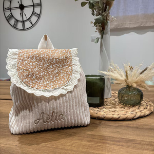 Mochila Personalizada con Botón Magnético Adorable, Mochila con Cordón Floral con Volantes, Mochila Dulce de Algodón - Product Image 1