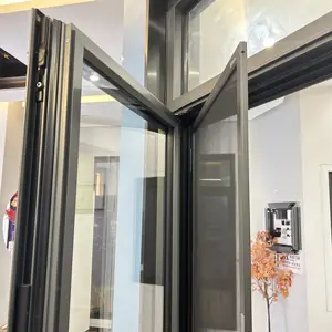 French 3 Panel Triple With Mosquito Net Slim Slim Frame Black Burglar Proof Aluminum Alloy Casement Window