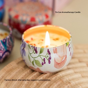 Bougies parfumées <span class=keywords><strong>en</strong></span> boîte métallique à fleurs séchées, best-seller transfrontalier, pour l'aromathérapie, souvenirs d'hôtel et de mariage, Saint-Valentin romantique - Product Image 4