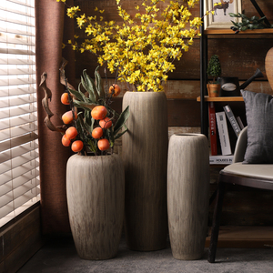 <span class=keywords><strong>Grand</strong></span> <span class=keywords><strong>Vase</strong></span> de Sol en Céramique Mat Marron, Style <span class=keywords><strong>Bois</strong></span> Gratté, Rétro Chinois, pour Décoration de Salon - Product Image 3