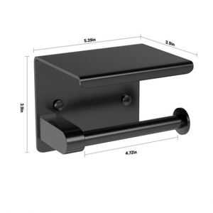 WEKIS Homebasics Strex Black Stainless Steel Wall-Mounted Toilet Roll Holder Built-in <b>Shelf</b> <b>for</b> Bathroom <b>Kitchen</b> Hotel - Product Image 3