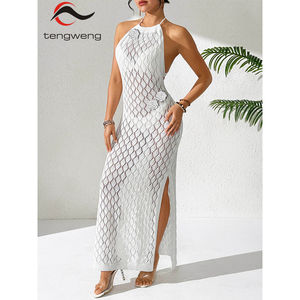 Robe de plage sexy personnalisée TW 2026, style halter, ajourée, dos nu, robe de bain sexy, crochetée à la main, fleur 3D, jupe de plage à nouer - Product Image 1