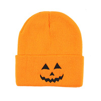 Bonnet en tricot brodé citrouille d'Halloween, chaud, coupe-vent, tendance, polyvalent, design unique