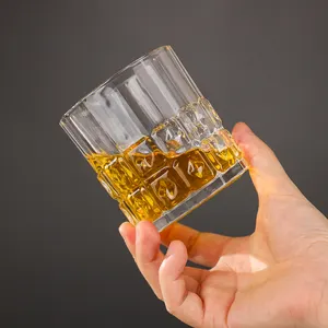 แก้วน้ําวินเทจขนาด 240 มล. แก้วแกะสลักฐานหนักวิสกี้หินแว่นตาเครื่องแก้วดื่มแบบเก่า