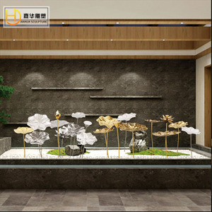 Sculpture de lotus en acier inoxydable Jiahua, sur pied, faite à la main, décoration de jardin en métal, art paysager pour hôtel, exposition en bord de piscine - Product Image 3