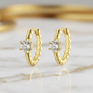 Pendientes de Aro de Oro de 18K de Lujo con Engaste de Diamantes Redondos para Mujer, Diseño Moderno de Bola, Joyería Fina para Uso Diario - Product Image 2