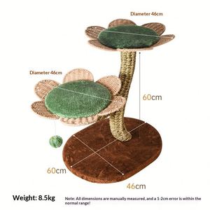 Arbre d'activités élégant pour chat à motif floral, plateforme en fleurs tressées naturelles, coussin moelleux, griffoir en sisal, balle de jeu interactive suspendue - Product Image 3