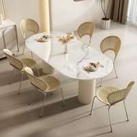 Table à manger ovale en marbre moderne de luxe ensemble de chaises 4 6 8 places crème restaurant salon meubles de cuisine élégants modèles