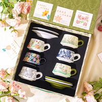 Ensemble de tasses à thé en céramique, théière, soucoupes, tasses à café, design rétro, luxe léger, vintage, élégant, boîte cadeau pour cadeaux de mariage