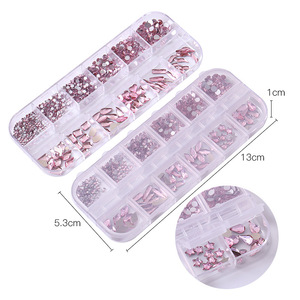 12 Rejillas de Diamantes de Imitación Fluorescentes Irregulares de Fondo Plano Rosa Mixtos para Uñas, Hechos de Plástico, para Joyería - Product Image 5