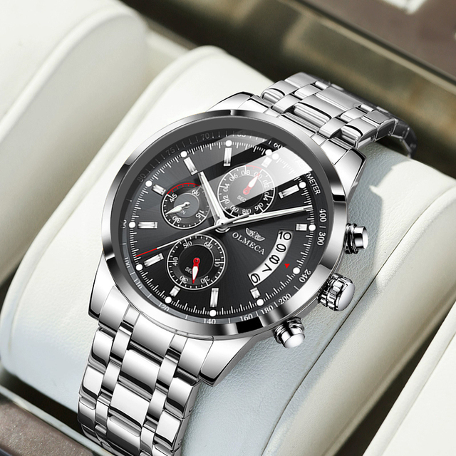 OLMECA 5102 Men's Luxury Quartz Stainless Steel Sports Wristwatch 43mm Waterproof Fashion Date Pointer Dial Display