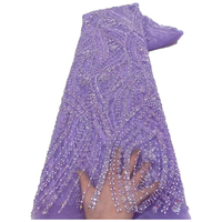 NI.AI Filet de perles de tulle de couleur rose avec dentelle de tissu brodé de paillettes pour robe de mariée