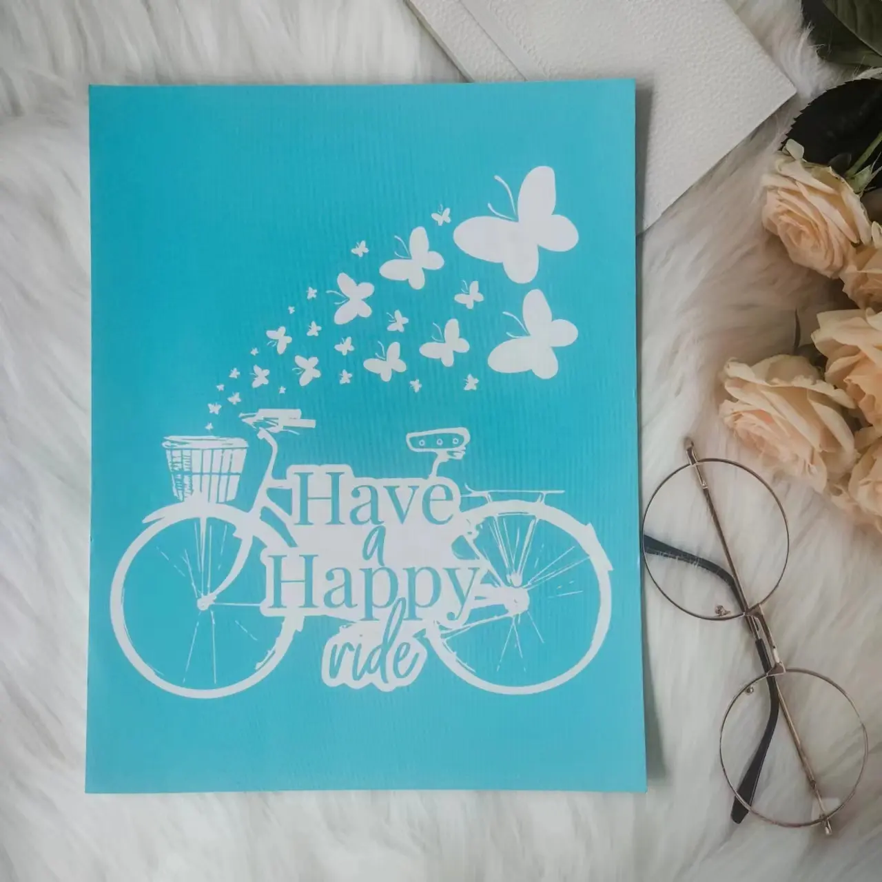 Bicycle Butterfly Happy Silk Screen Stencil Reusable Self-Adhesive Silk Screen Printing Stencil for Decor/Printing