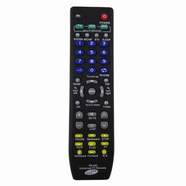 New Arrival Universal RM-88E 3-in-1 VCD/DVD/TV Remote Control Learning 5-10m Wireless Range 2 AAA Batteries-OEM/ODM Custom