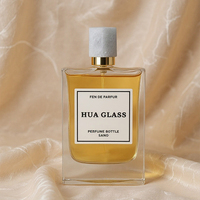Flacon de parfum vide en verre transparent brillant carré de 30 ml, 50 ml, 100 ml, avec étiquette personnalisée et couvercle en pierre naturelle artistique, pour la vente en gros