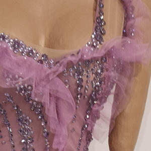 Vestido de Hada Lavanda Sexy, Vestido Mini con Volantes y Pedrería Morada Brillante, para Drag Queen, Showgirl, <span class=keywords><strong>Carnaval</strong></span>, Discoteca, Rave - Product Image 6