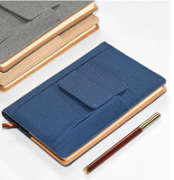 Carnets de notes en cuir personnalisables de style veste avec logos personnalisables et fonctions de planificateur ; la couverture est dotée de poches et de fentes pour stylos