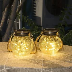 20LED cam Crackle kavanoz güneş bahçe ışıkları asılı Rattan kolu dekoratif veranda Yard çatlaklı cam küre güneş çim lambaları - Product Image 4