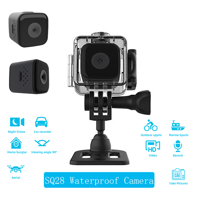 SQ28 Mini Sports Waterproof 30M Camera Ultra HD 1080P Action Camera Outdoor Mini Camera Video Recording Dive Cam About 2MP