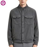Veste décontractée en velours côtelé pour homme, personnalisable avec logo, couleur unie, coupe ample, simple boutonnage, multi-poches, idéale pour l'hiver – Vente en gros