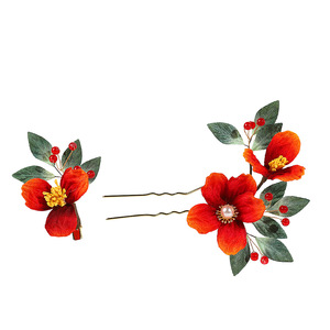24 Nouvelles Épingles à Cheveux en Velours Imitation Fait Main, Design Original, Fleur Dégradée Rouge, pour Maquillage Hanfu et Coiffure - Product Image 5