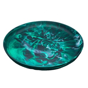 Aqua màu xanh màu kích thước lớn tay đổ nhựa hình tròn viền cạnh salad Platter thực phẩm phục vụ khay với Swirls đầy màu sắc - Product Image 4