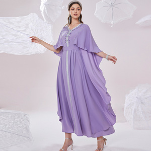 Vestido de verano de estilo Vintage cosido a mano, Color sólido, diseño con cuello en V, carne sombreada delgada, estilo de celebridad, Material de poliéster a la moda - Product Image 3