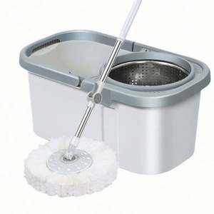 Serpillère rotative à 360 degrés à double entraînement, portable, grande capacité, essorage sur quatre côtés, tête en microfibre, acier inoxydable - Product Image 1