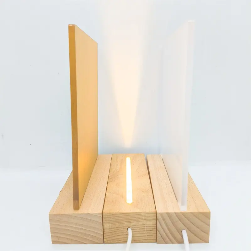 Custom Logo And Acrylic Natural Solid Wood Base Office Desks Display Postcards Table Lamp Base