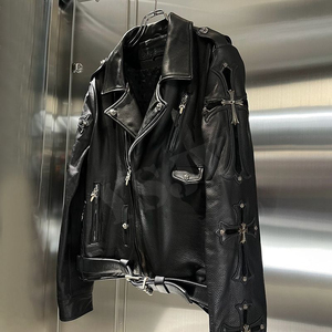Giacca in Pelle <span class=keywords><strong>di</strong></span> Pecora per Uomo, Design con Borchie, Vestibilità Slim, Abbigliamento Casual Autunnale, Produzione OEM Personalizzata - Product Image 1
