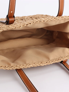 Sac de plage Tanjing haut de gamme français, de style occidental, grande capacité, fait main, avec fermeture éclair, en paille tressée, couleur unie, polyvalent et ajouré - Product Image 3