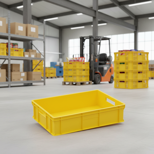 Yellow Plastic <b>Crate</b> Solid Wall Solid Base Stackable Storage <b>Box</b> Eco-friendly Impact Resistant Heavy Duty Industrial Cargo Food - Product Image 3